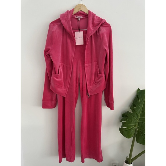 Juicy Couture Pants - Juicy Couture L, XL Velour Vixen Pink Bling Cropped Low Rise Tracksuit NWT